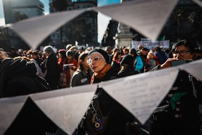 Una mujer en la protesta de este jueves.