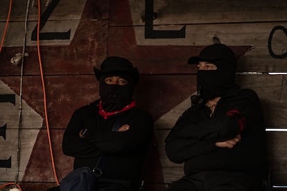 Subcomandante Moisés (left) and Captain Marcos during the 30th anniversary of the Zapatista uprising.