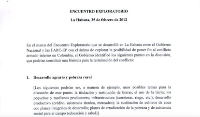 El encabezamiento del primer documento de las negociaciones de La Habana.