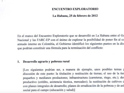 El encabezamiento del primer documento de las negociaciones de La Habana.