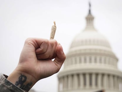 Un activista pro cannabis sostiene un &#039;porro&#039; durante una reciente manifestaci&oacute;n en Washington.