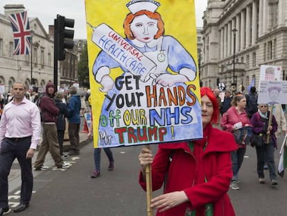 Protesto em Londres contra a visita de Donald Trump ao Reino Unido.