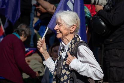 Mayer en una manifestación a favor de Gabriel Boric, en la plaza de la Constitución el 30 de septiembre.