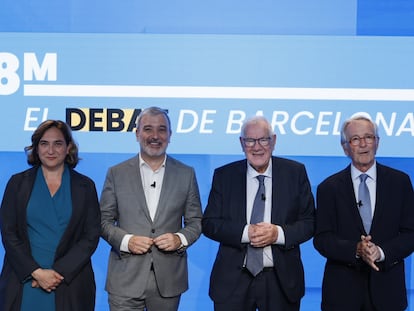 Ada Colau, Jaume Collboni, Ernest Maragall y Xavier Trias, el día del debate organizado por El País y SER Catalunya, em mayo, pocos días antes del inicio de la campaña electoral.