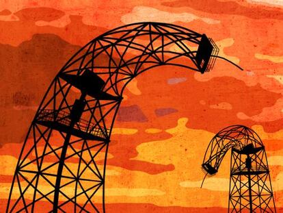 Ilustración con plataformas de extracción de petróleo.