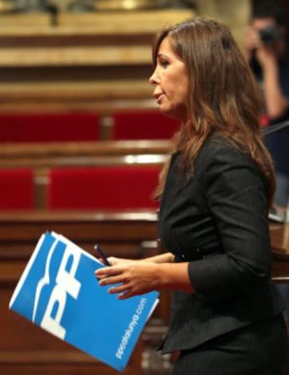 La líder del PPC, Alicia Sánchez-Camacho, momentos antes de su intervención en el debate.