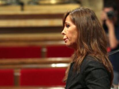 La líder del PPC, Alicia Sánchez-Camacho, momentos antes de su intervención en el debate.