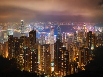 La isla de Hong Kong vista Victoria Peak