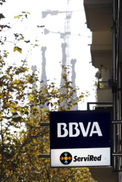 Un cartel del banco BBVA.