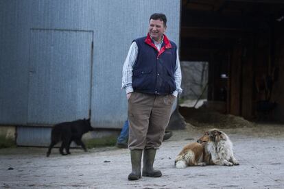 José Vence, ganadero de Rodeiro y presidente de la Organización de Productores Gallegos, junto a los perros con los que pastorea.