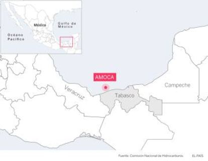 La ubicación del pozo Amoca, en el golfo de México.