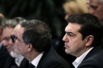 Alexis Tsipras, el 1 de febrero en una reuni&oacute;n del Banco de Grecia.