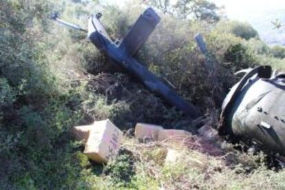 The scene of a crash in Málaga province involving a drug gang’s helicopter flown by an Albanian pilot.