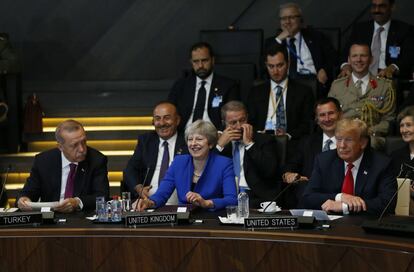 De izquierda a derecha, el presidente turco Recep Tayyip Erdogan, la priminera ministra británica, Theresa May y el presidente estadounidense Donald Trump.