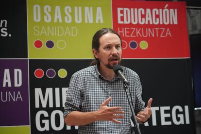 El vicepresidente Pablo Iglesias, en un acto de campaña este jueves en Durango.