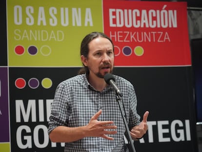 El vicepresidente Pablo Iglesias, en un acto de campaña este jueves en Durango.