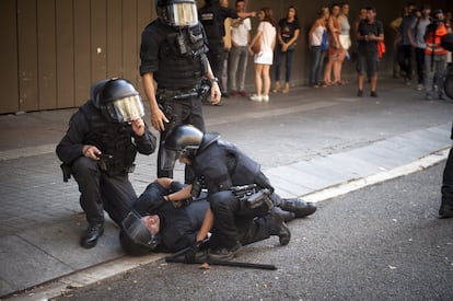 A Mossos police officer injured in the protest.