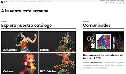 Captura de la web de ECC Editorial, sin un solo cómic a la venta.