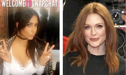 A la izquierda, Kim Kardashian utilizando su filtro; a la derecha, la actriz Julianne Moore.