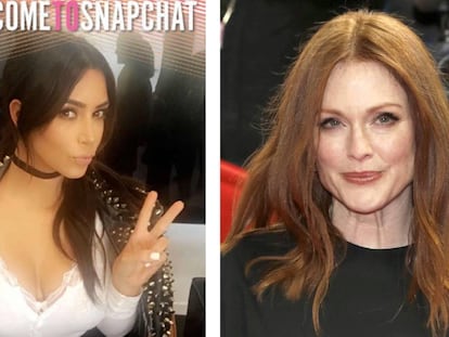 A la izquierda, Kim Kardashian utilizando su filtro; a la derecha, la actriz Julianne Moore.