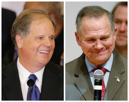 El dem&oacute;crata Doug Jones (a la izquierda) y el republicano Roy Moore.