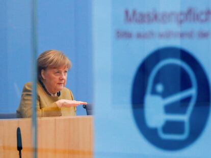 Angela Merkel, durante la rueda de prensa celebrada este jueves en Berlín.