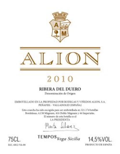La nueva etiqueta de Alión.