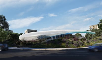 Render del exterior del CaixaForum Málaga que está previsto para finales de 2026.