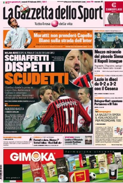 Portada de la edición del viernes 10 de febrero de 'La Gazzetta dello Sport'