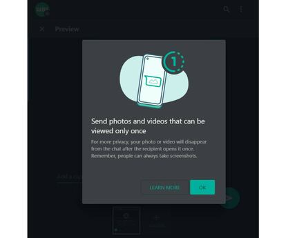 Fotos y vídeos de un solo uso en WhatsApp Web.