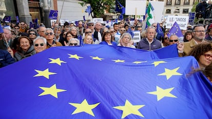 Manifestación por Europa en la Plaza Callao en Madrid.
