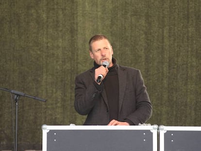 Götz Kubitschek, en un evento de Pegida en 2015.