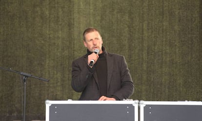 Götz Kubitschek, en un evento de Pegida en 2015.