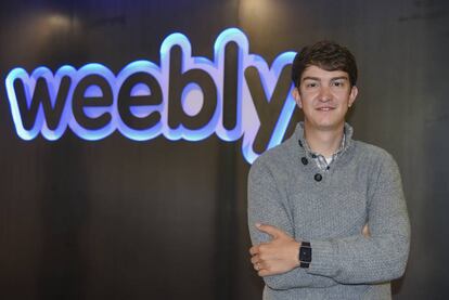 David Rusenko en la sede de Weebly, la empresa que creó y dirige.