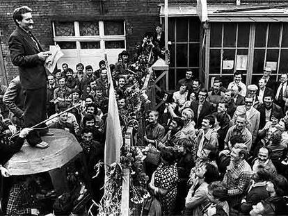 Lech Walesa, durante una huelga en los astilleros de Gdansk en agosto de 1980.