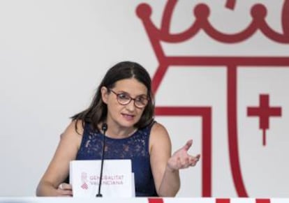 Mónica Oltra, hoy, tras el pleno del Consell.