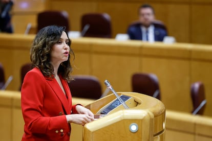 La presidenta de Madrid, Isabel Díaz Ayuso, interviene en la sesión de la Comisión General de Comunidades Autónomas celebrada el pasado lunes en el Senado.