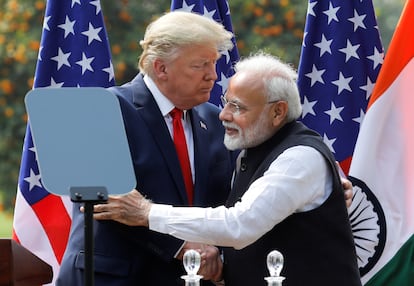 El expresidente de EE UU Donald Trump, junto al primer ministro indio, Narendra Modi, en un acto en Nueva Delhi el 25 de febrero de 2020. 