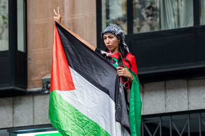 Manifestación en apoyo al pueblo palestino en Madrid, este sábado.