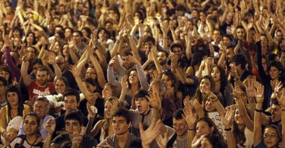 Un momento de la protesta en la Puerta del Sol el pasado 15 de octubre.