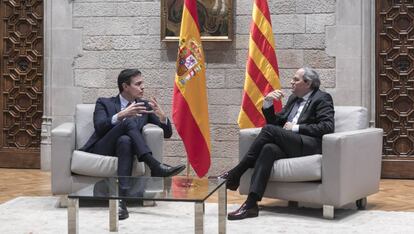 Sánchez y Torra, durante su reunión en el Palau de la Generalitat.