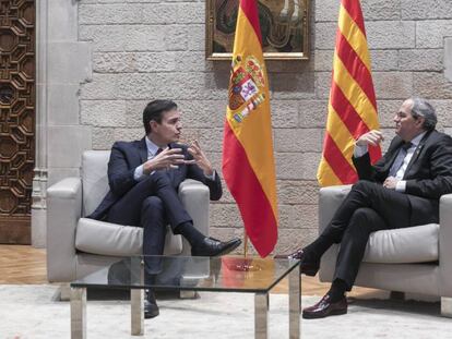 Sánchez y Torra, durante su reunión en el Palau de la Generalitat.