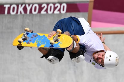 Pedro Barros disputa a final do skate park. 