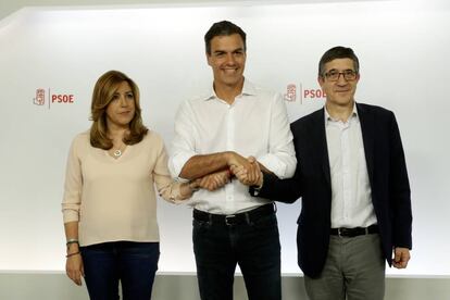 Susana D&Iacute;az, Pedro S&aacute;nchez y Patxi L&oacute;pez.
 
 