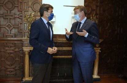 Ximo Puig y Carlos Mazón durante una reunión en el Palau de la Generalitat.