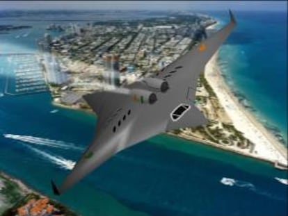 Imagen cedida por la Universidad de Miami del diseño de un avión que, con una forma parecida a una estrella ninja, puede girar en el aire 90 grados para volar de lado y alcanzar así velocidades supersónicas capaces de hacer Nueva York-Tokio en cuatro horas.