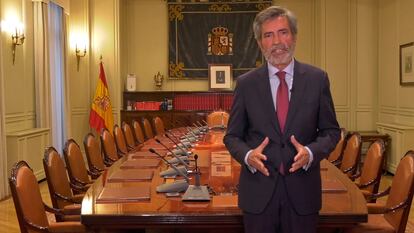 Carlos Lesmes, cuando anunció su dimisión como presidente del Tribunal Supremo y del Consejo General del Poder Judicial.