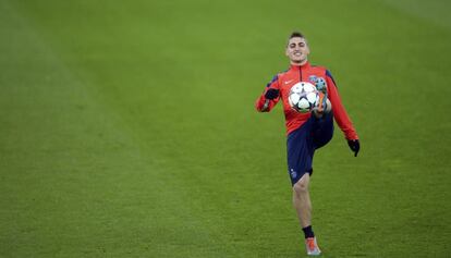 Verratti en el entrenamiento de su equipo en Leverkusen