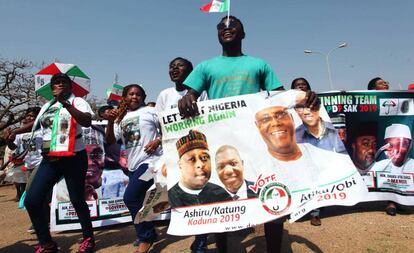 Partidarios del opositor Atiku Abubakar, en un mitin en Kaduna, el 24 de enero.