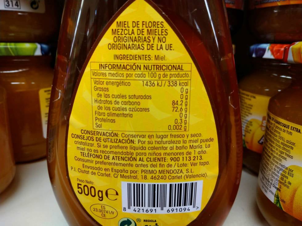 Etiquetado de miel en España conforme a la norma de calidad vigente.